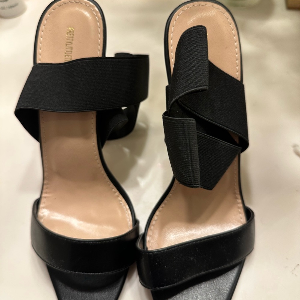 PrettyLittleThing Black Strappy Heels